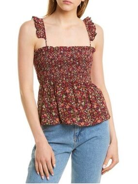BA&SH SWEETY SMOCKED TOP IN NOIR FLORAL SZ 2/M